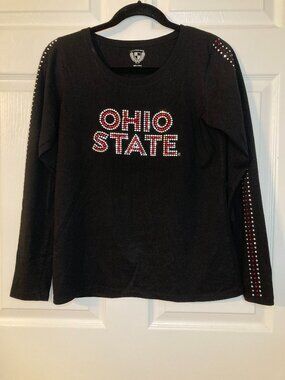 The License House Women's Black OHIO STATE Rhinestone Long Sleeve Shirt - Size S